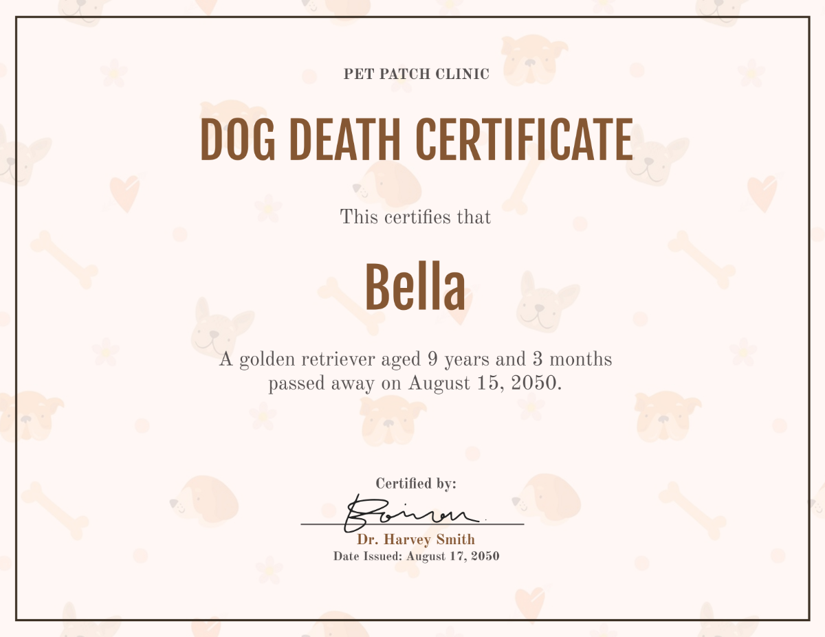 Free Dog Death Certificate Template To Edit Online