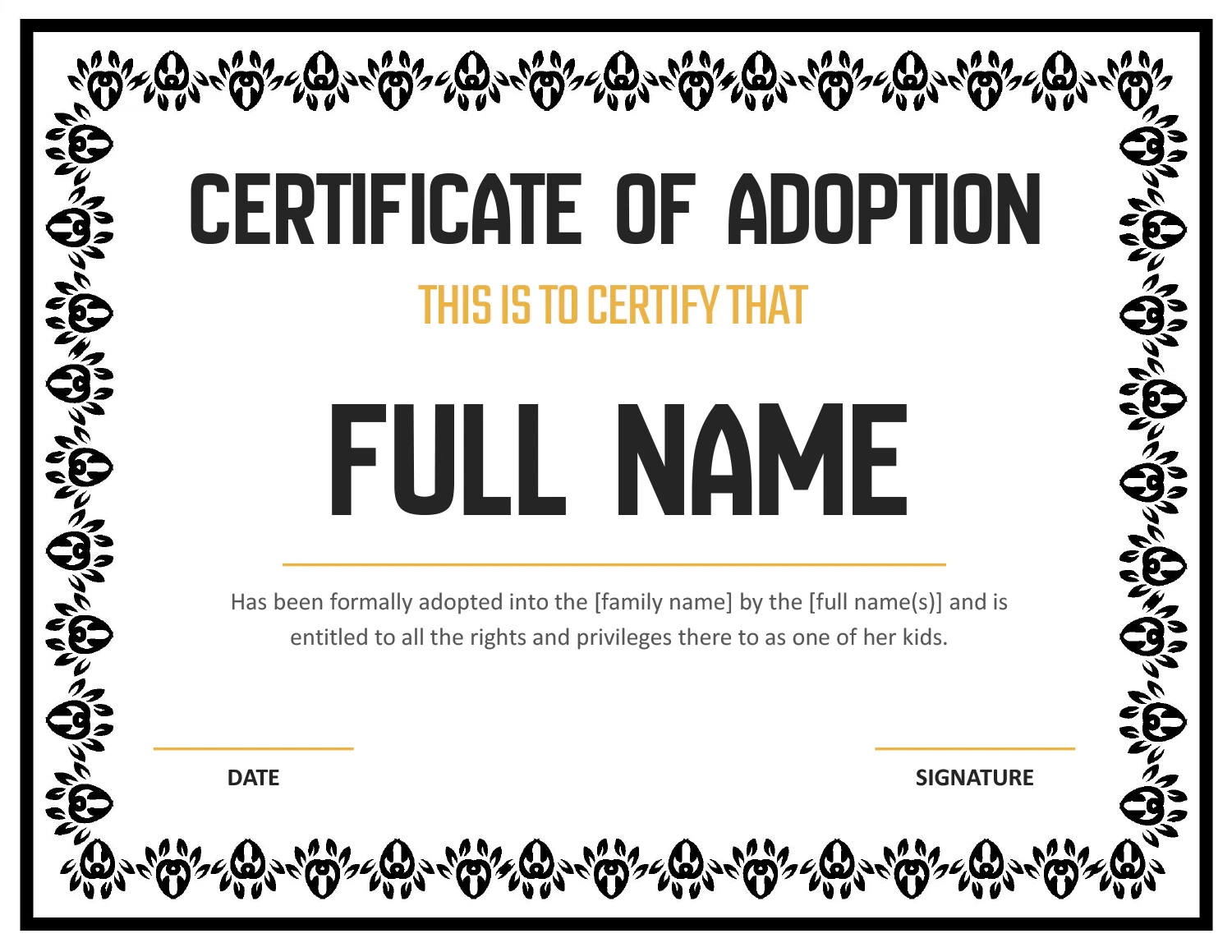 Free Editable Adoption Certificate Templates Highfile Free Editable Adoption Certificate Templates Highfile