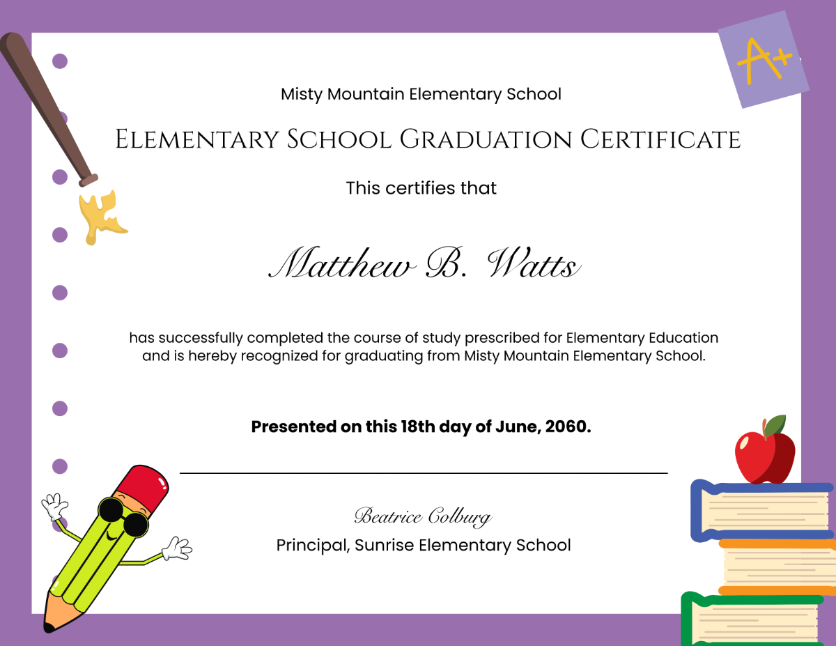 Free Elementary School Graduation Certificate Template To Edit Online