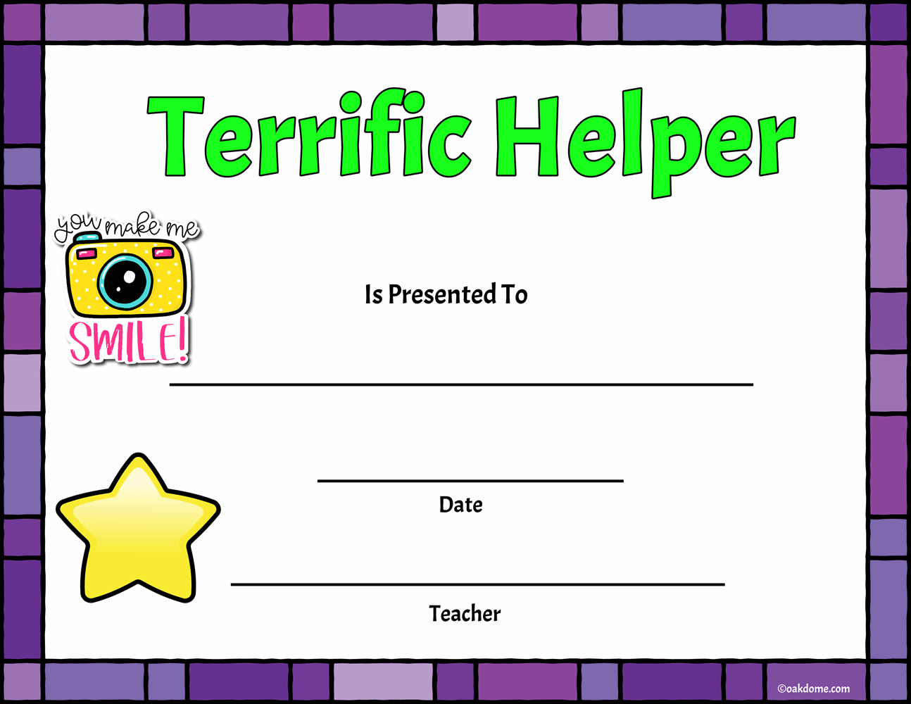 Free Fast Student Award Generator Terrific Helper Award