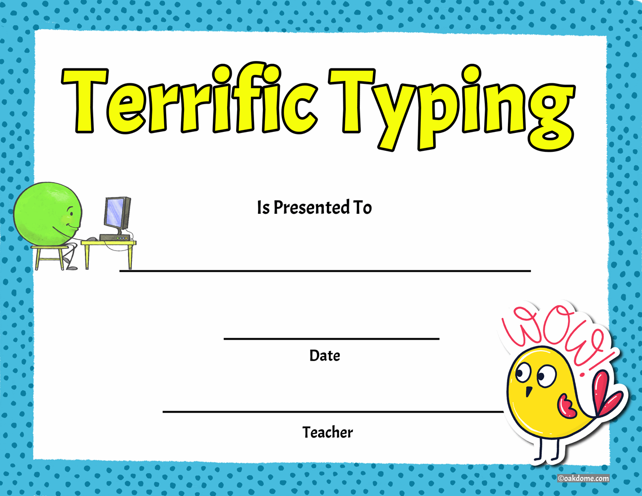 Free Fast Student Award Generator Terrific Typing Award
