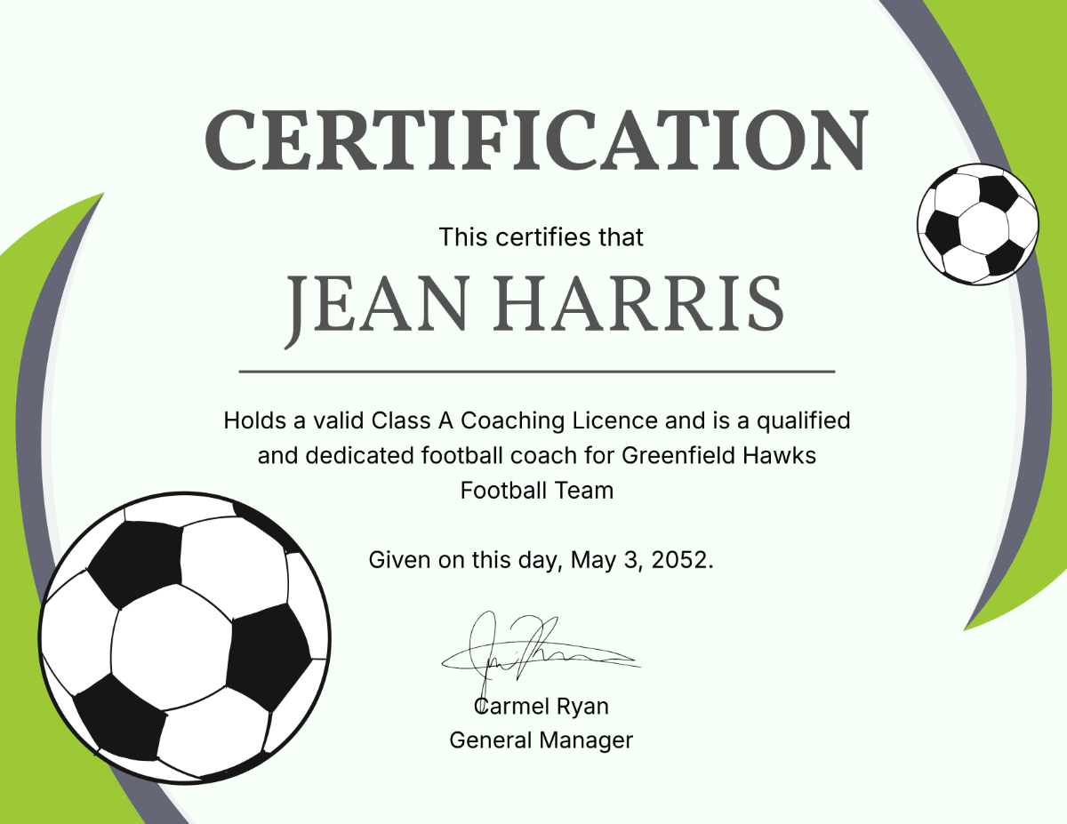 Free Football Coach Certificate Template To Edit Online