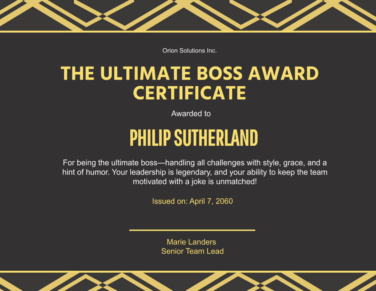 Free Funny Certificate For The Boss Template To Edit Online