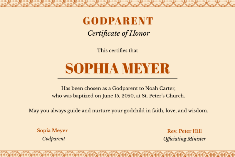 Printable Christening Certificate With Godparents