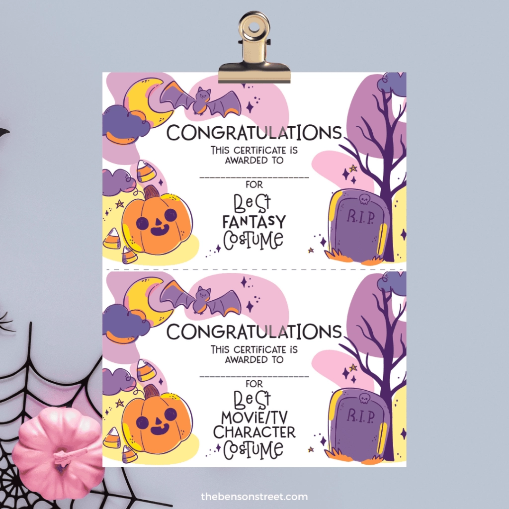 Free Printable Halloween Costume Contest Certificates
