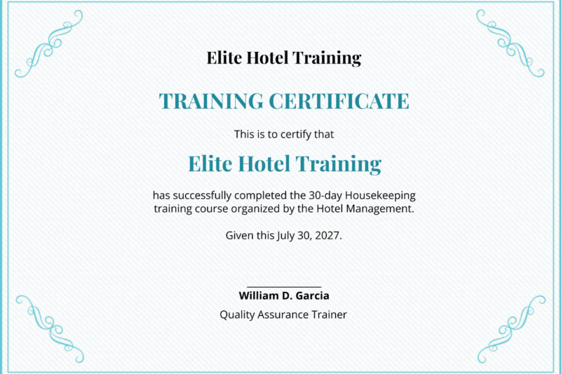 Hotel Printable Training Certificates