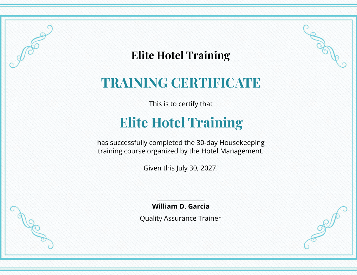 Free Hotel Training Certificate Template To Edit Online