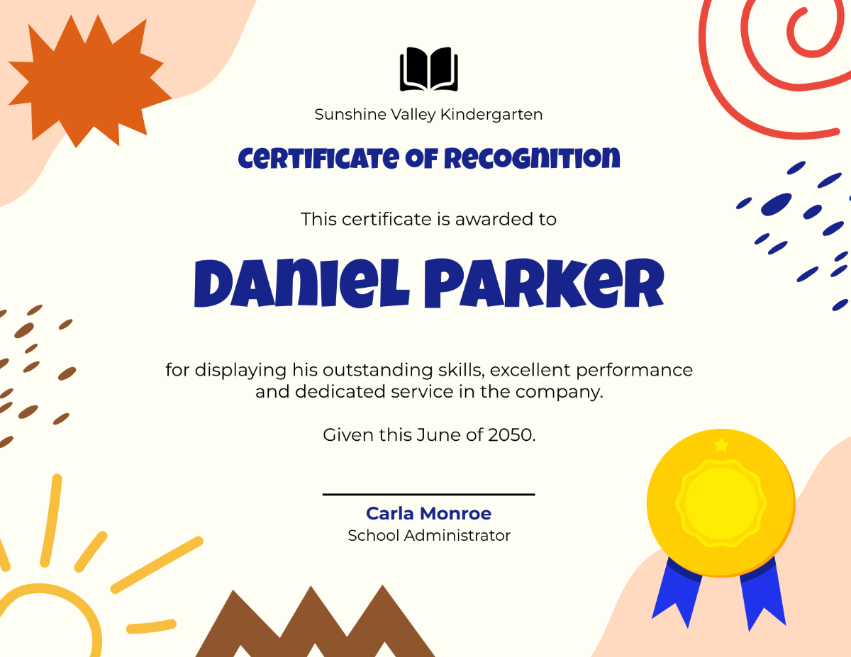 Free Kindergarten Recognition Certificate Template To Edit Online
