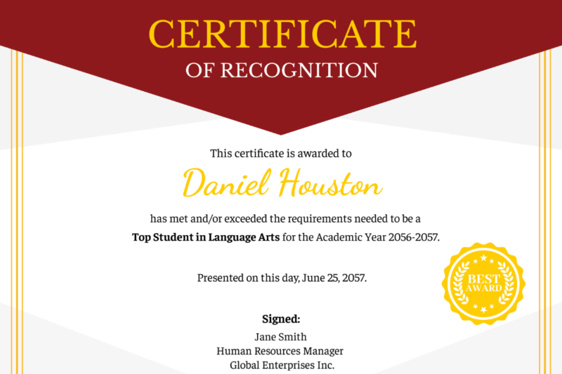 Free Printable Language Arts Certificates