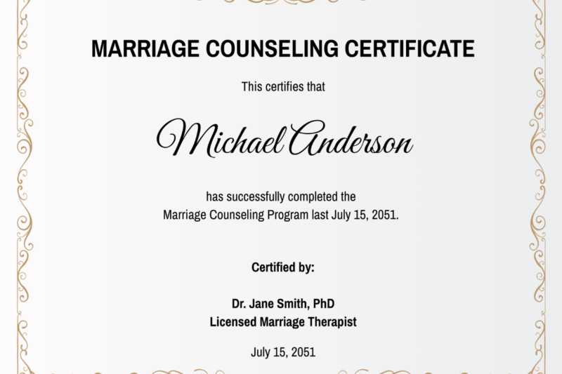 Marriage Counseling Certificate Printable