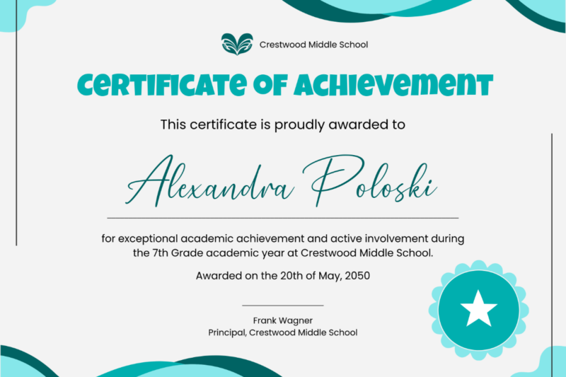 Printable Middle School Certificates