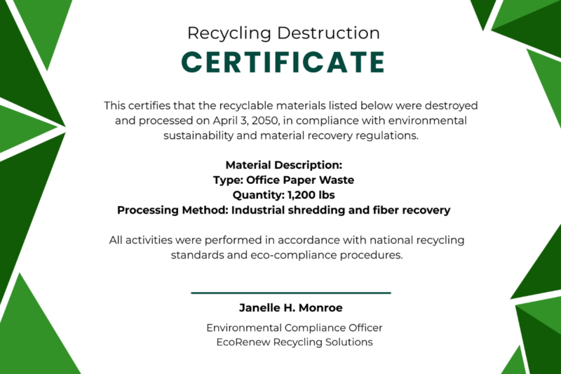 Free Printable Recycling Certificates