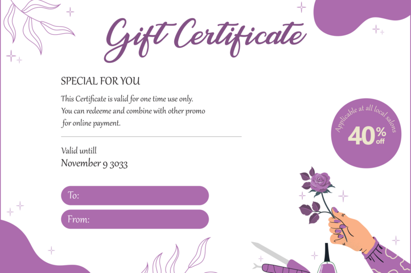 Printable Nail Gift Certificate Template