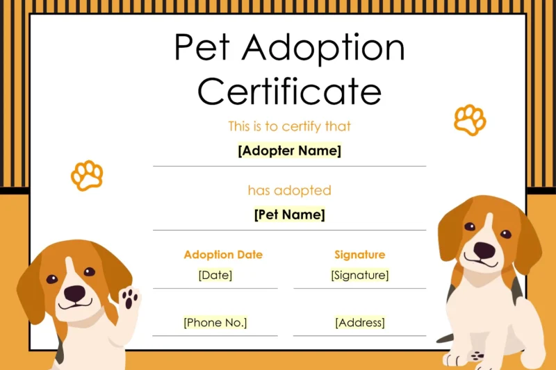 Pet Adoption Certificate Printable