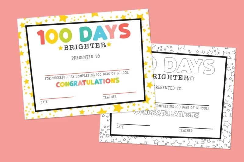 100 Days Of School Certificate Printable