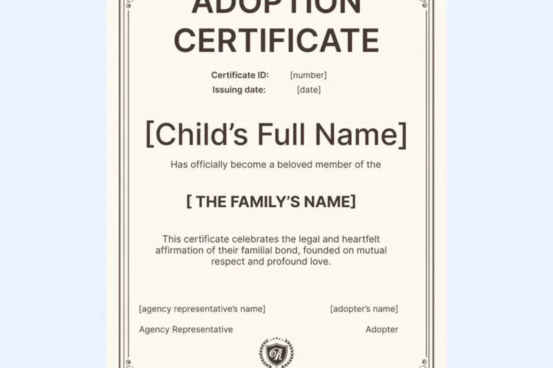 Printable Adoption Certificate Free