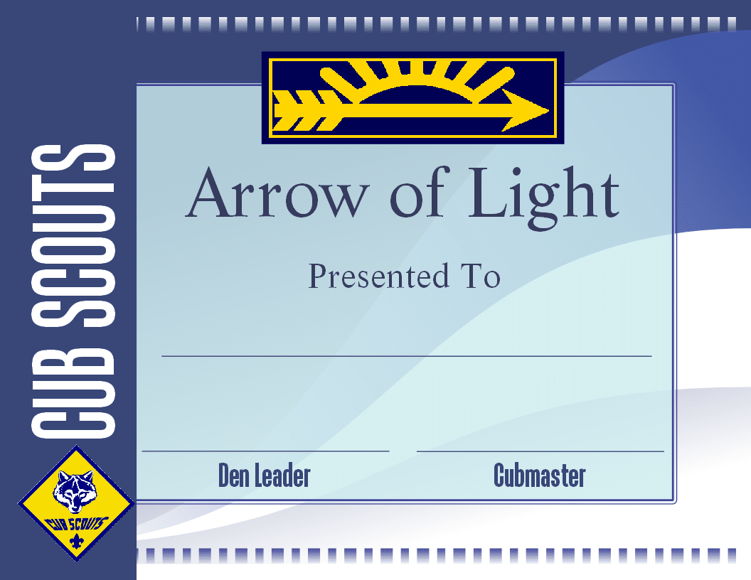 Free Printable Arrow Of Light Certificate Template Cub Scout Ideas