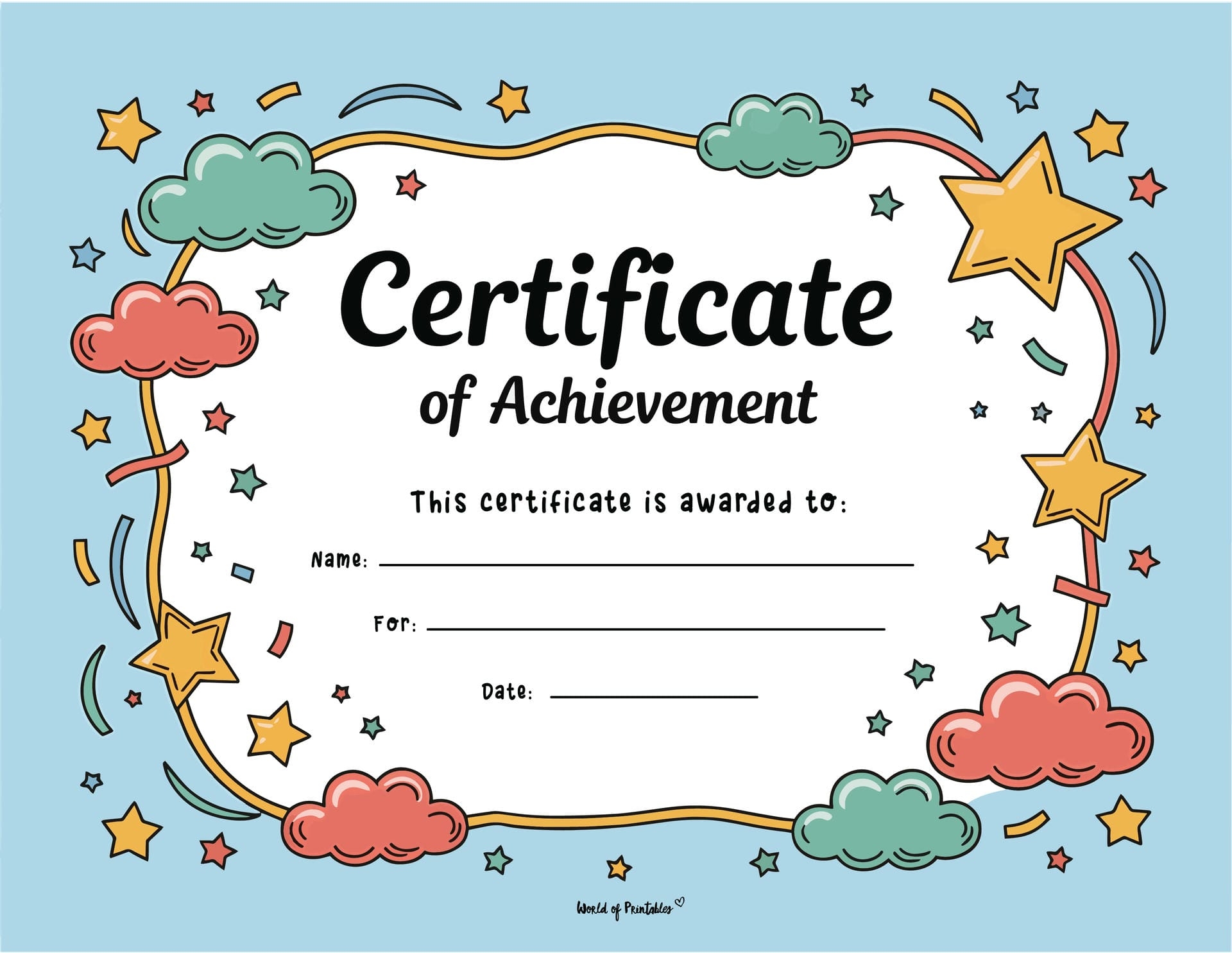 Free Printable Certificate Of Achievement Templates For Kids World Of Printables Free Printable Certificate Of Achievement Templates For Kids World Of Printables