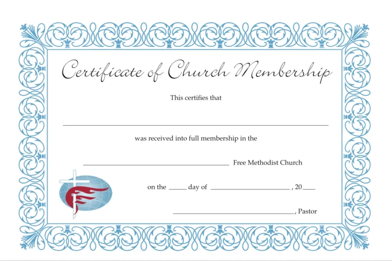 Printable Church Membership Certificate Template