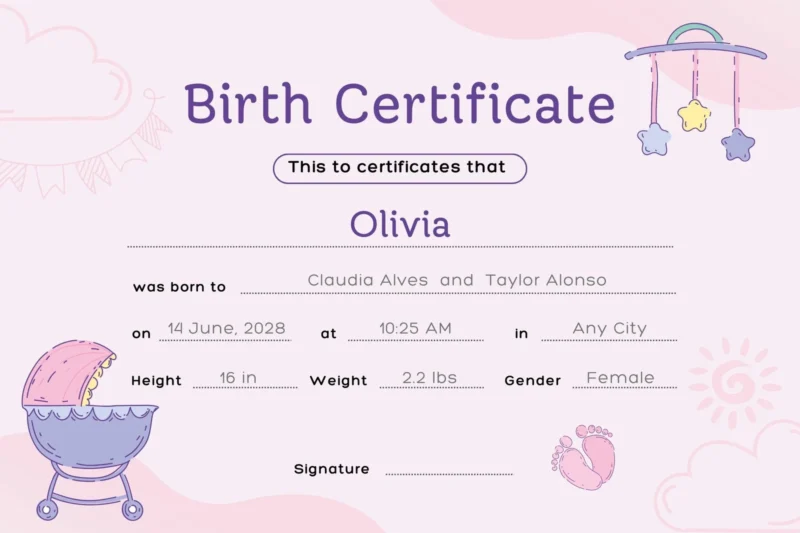 Free Printable Baby Birth Certificate Templates