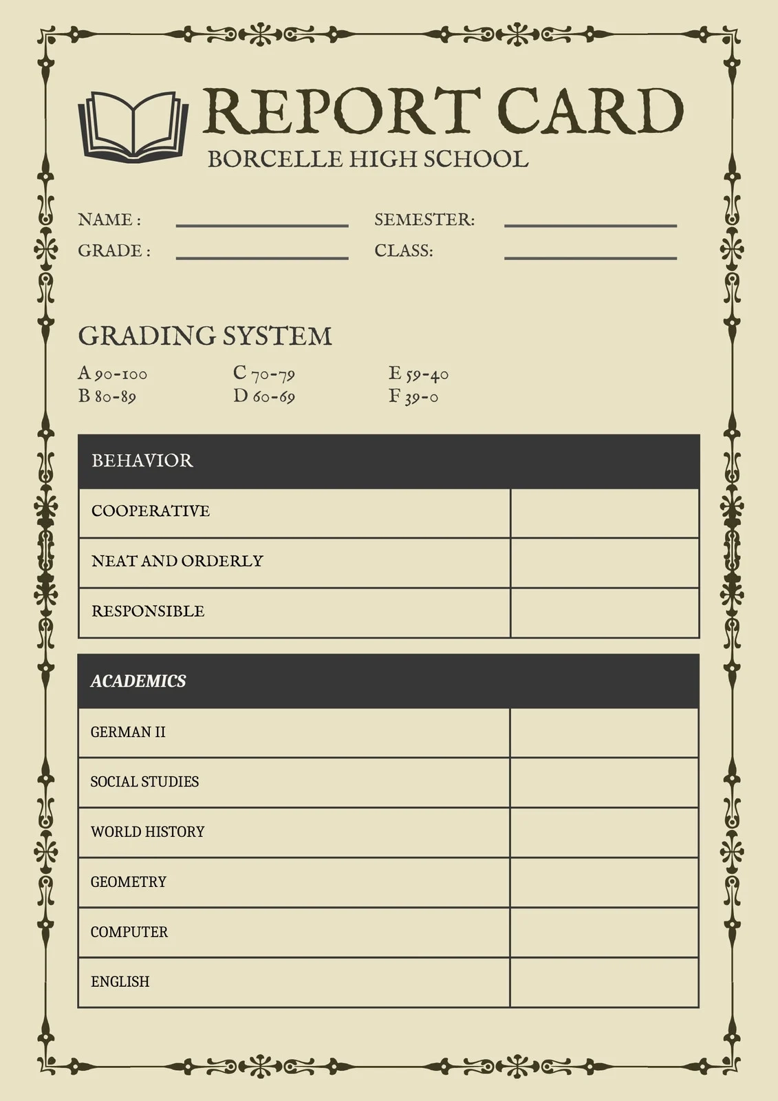 Free Printable Customizable Report Card Templates Canva