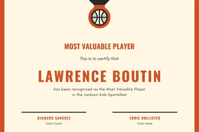 Free Printable Most Valuable Player Certificate