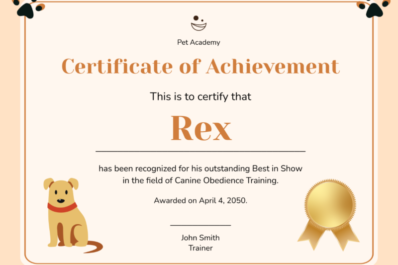 Free Printable Certificates For Dog Shows