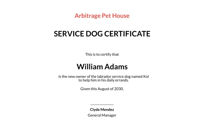 Printable Free Therapy Dog Certificate