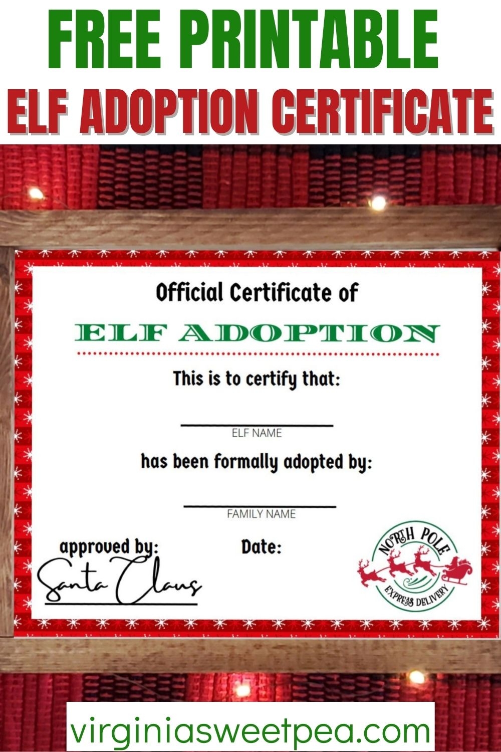 Free Printable Elf Adoption Certificate Sweet Pea