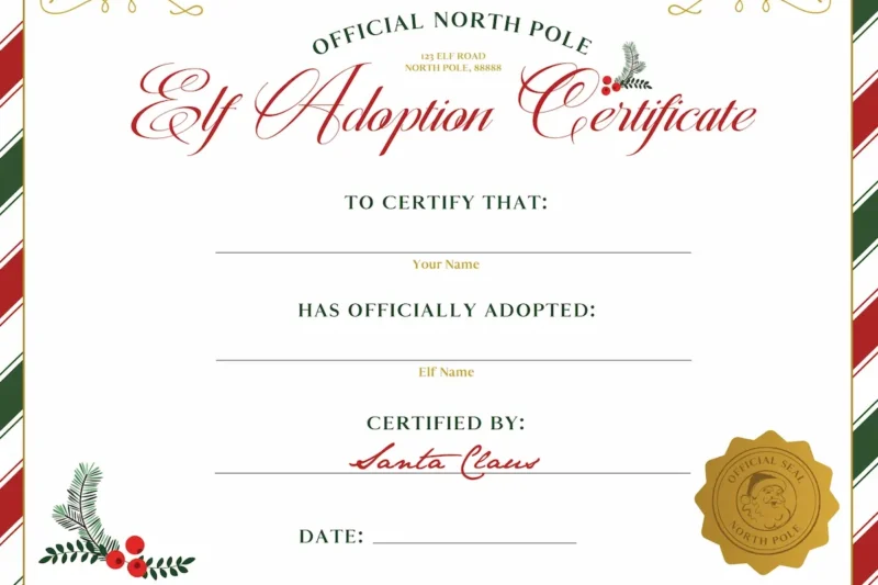 Elf Adoption Certificate Printable Free