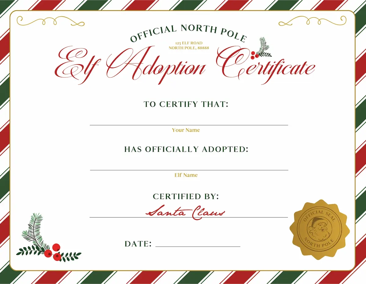 Free Printable Elf On The Shelf Adoption Certificate Favorite Printables