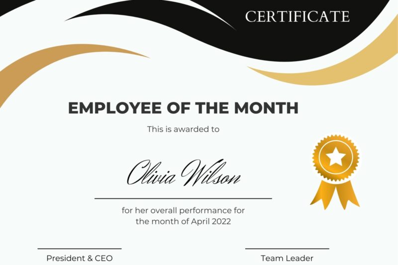 Employee Of The Month Certificate Printable