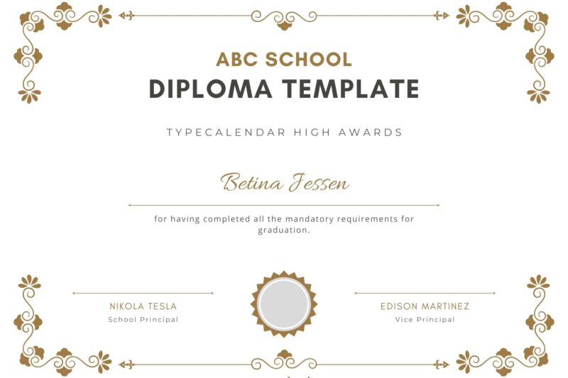 Printable College Diploma Certificate