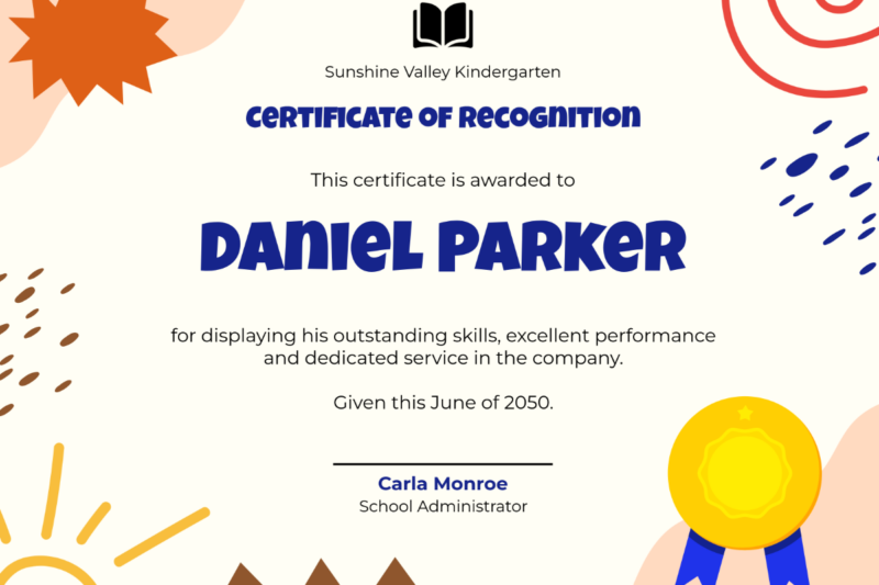 Free Printable Kindergarten Award Certificate