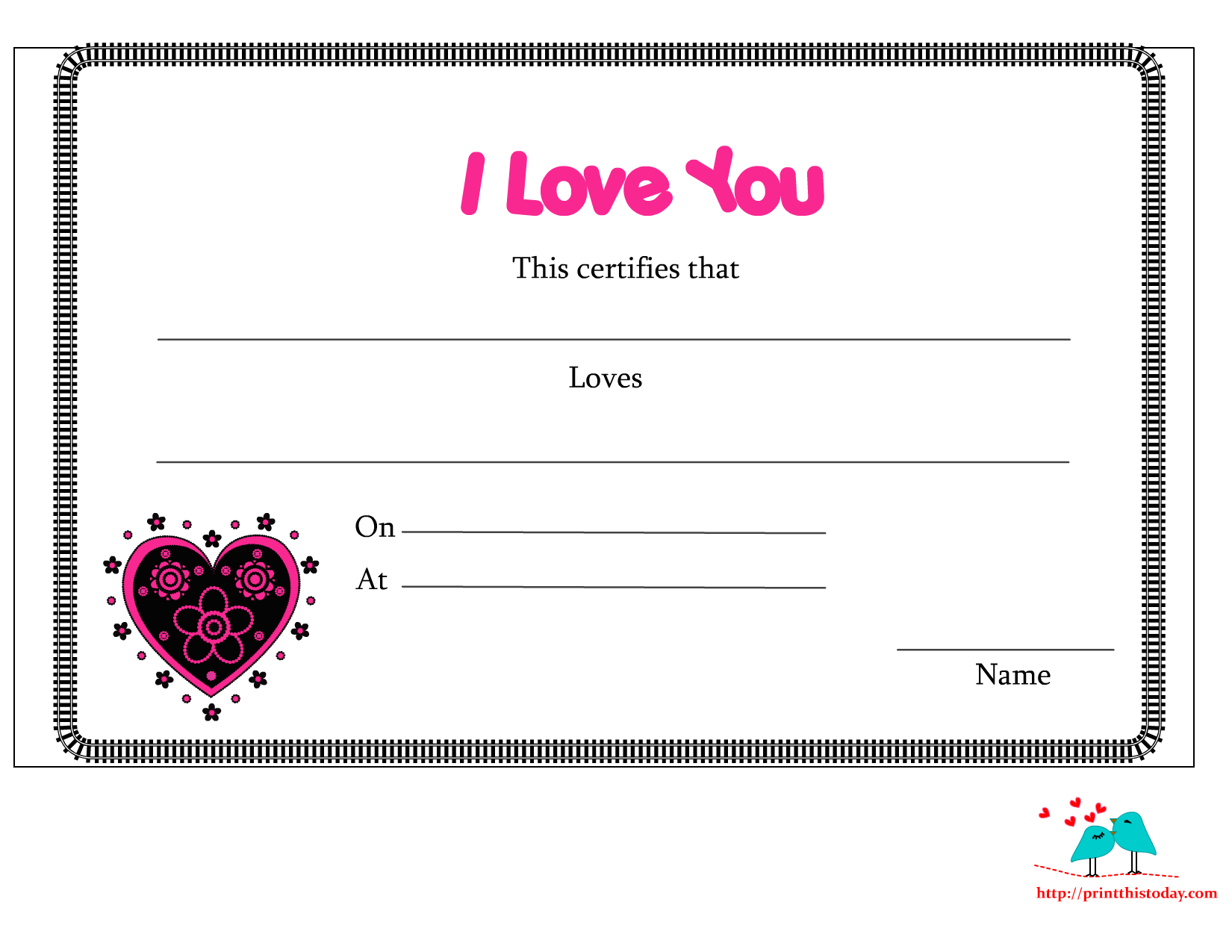 Printable I Love You Certificates