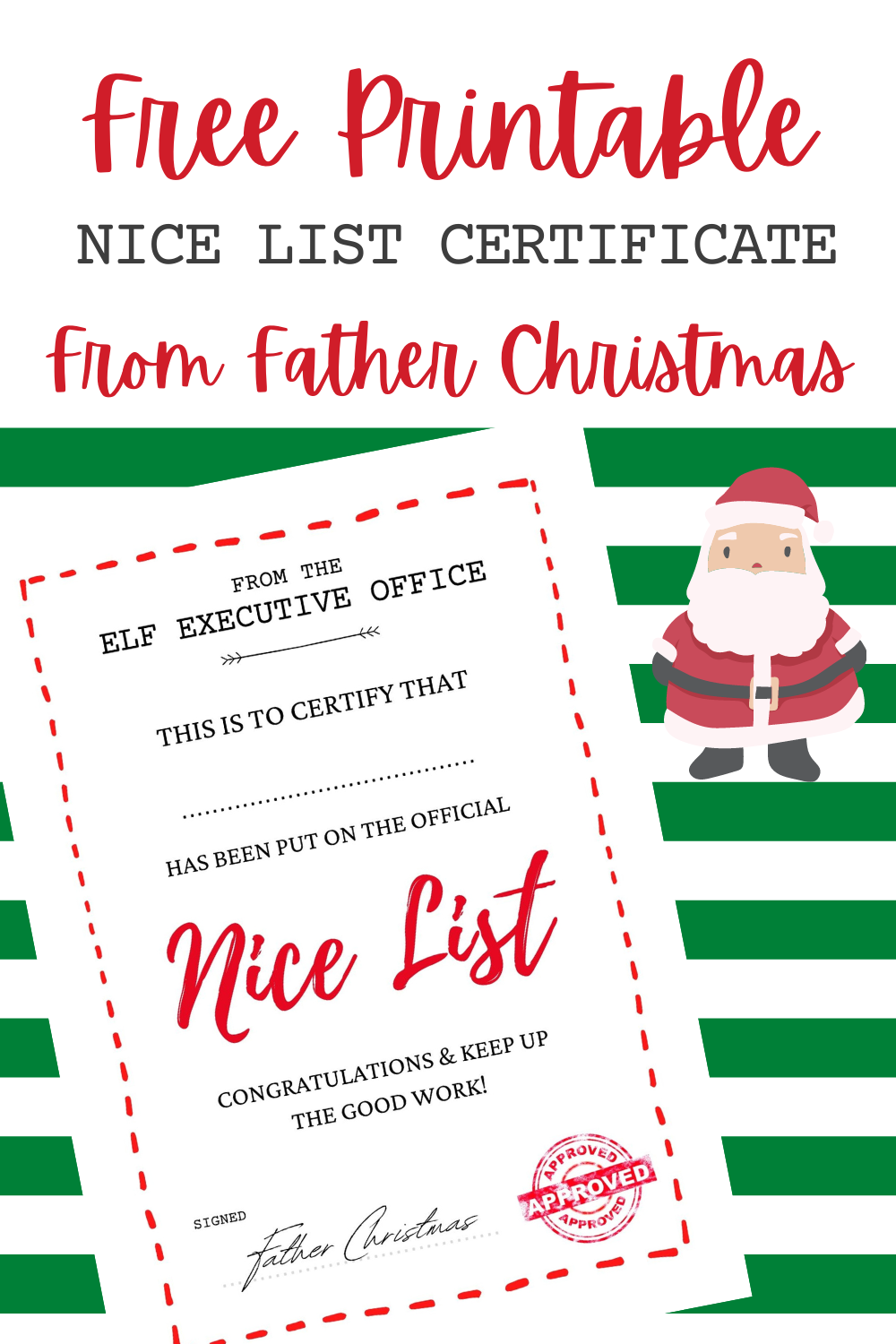 Elf Nice List Certificate Free Printable