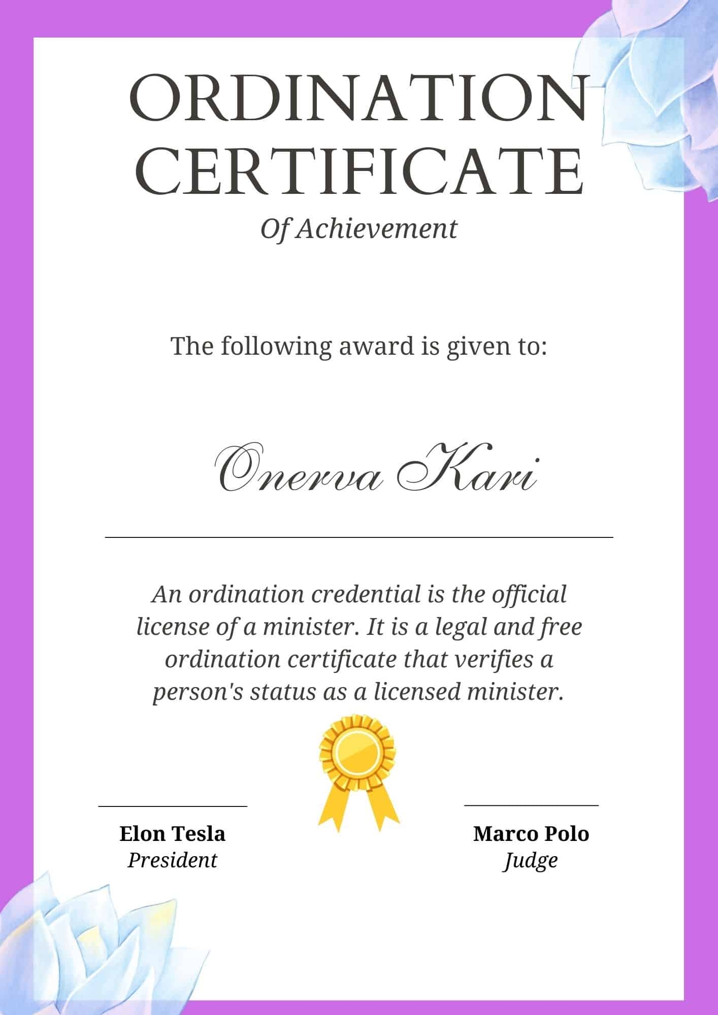 Free Printable Ordination Certificate Templates Minister Deacon Word PDF Free Printable Ordination Certificate Templates Minister Deacon Word PDF
