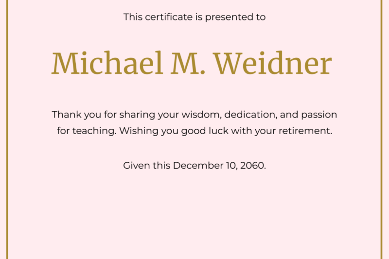 Printable Retirement Certificate Template