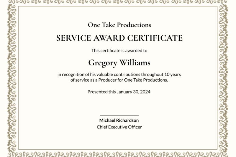 Free Printable Years Of Service Certificate