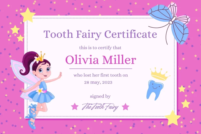 Printable 1st First Tooth Certificate