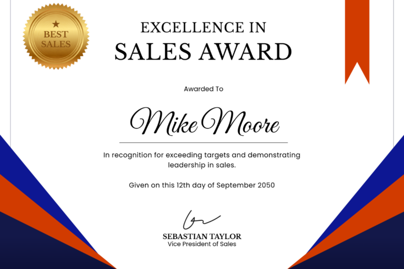Sales Award Certificate Printable