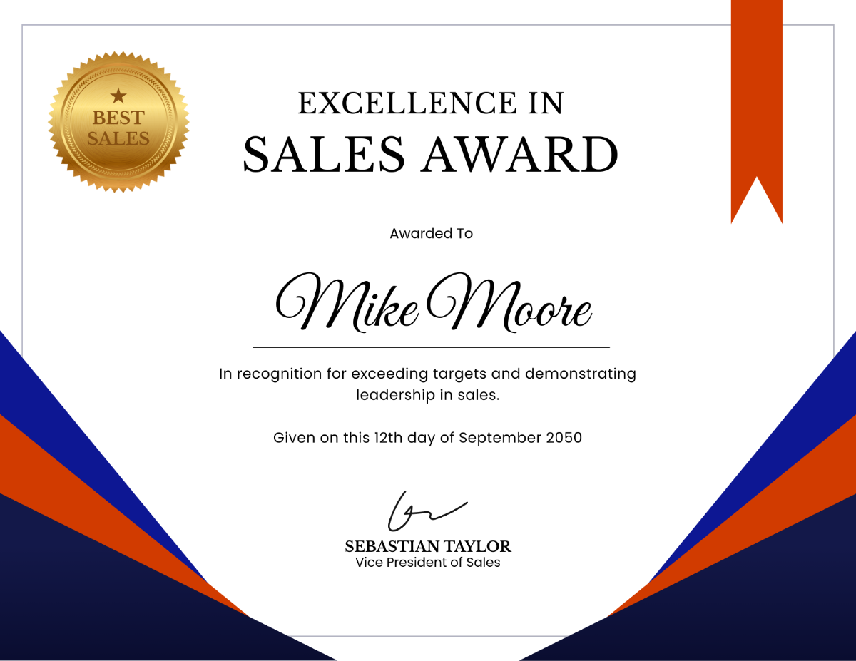 Free Professional Sales Award Certificate Template To Edit Online