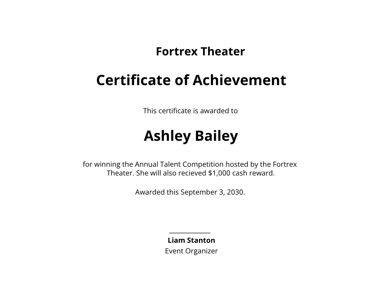 Free Talent Show Award Certificate Template To Edit Online