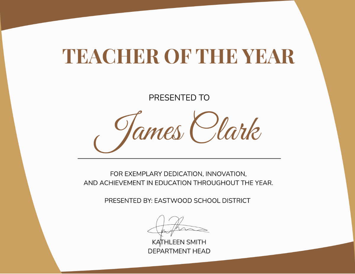 Printable Teacher Of The Year Certificate