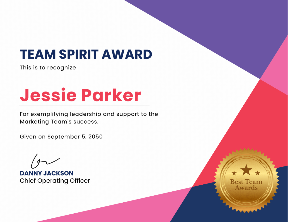 Free Team Spirit Award Certificate Template To Edit Online