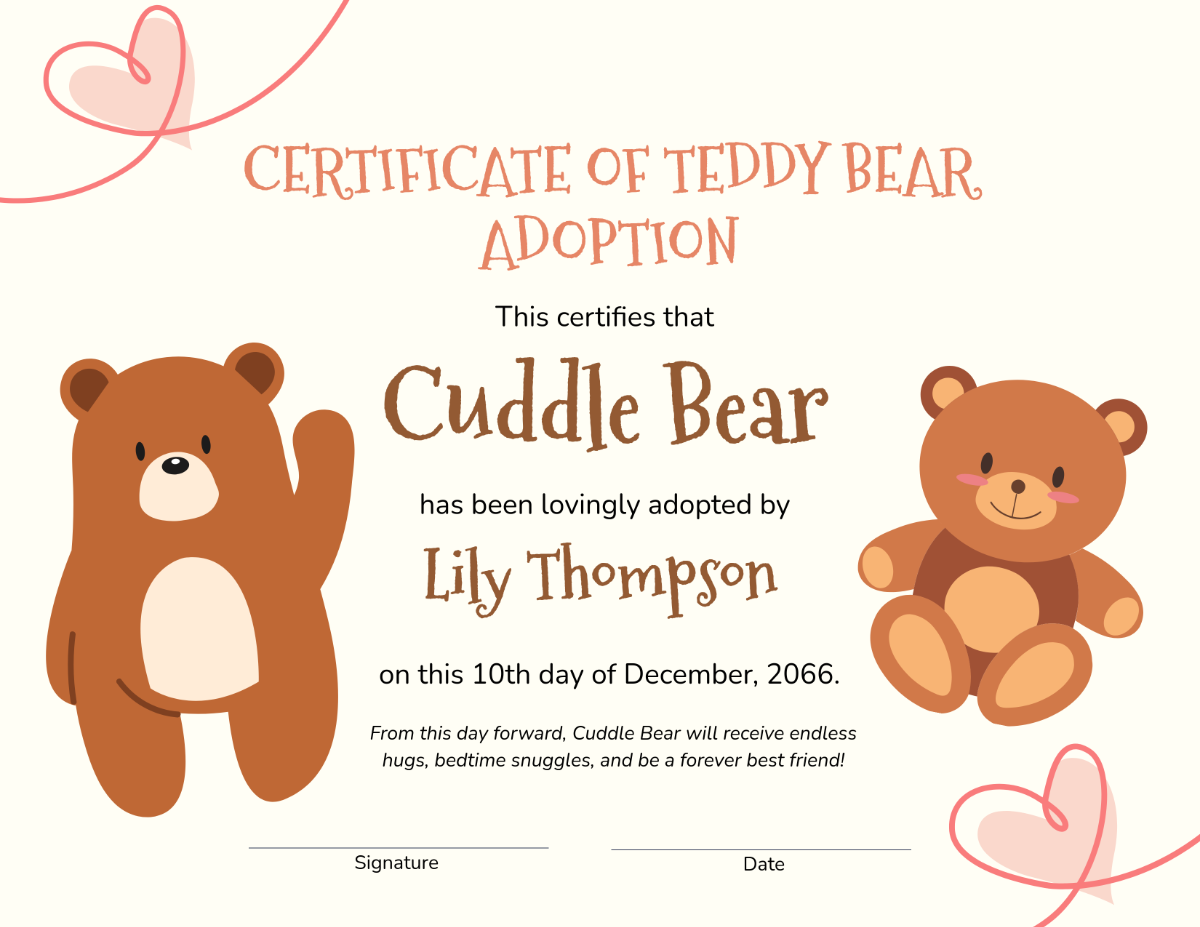 Free Teddy Bear Adoption Certificate Template To Edit Online