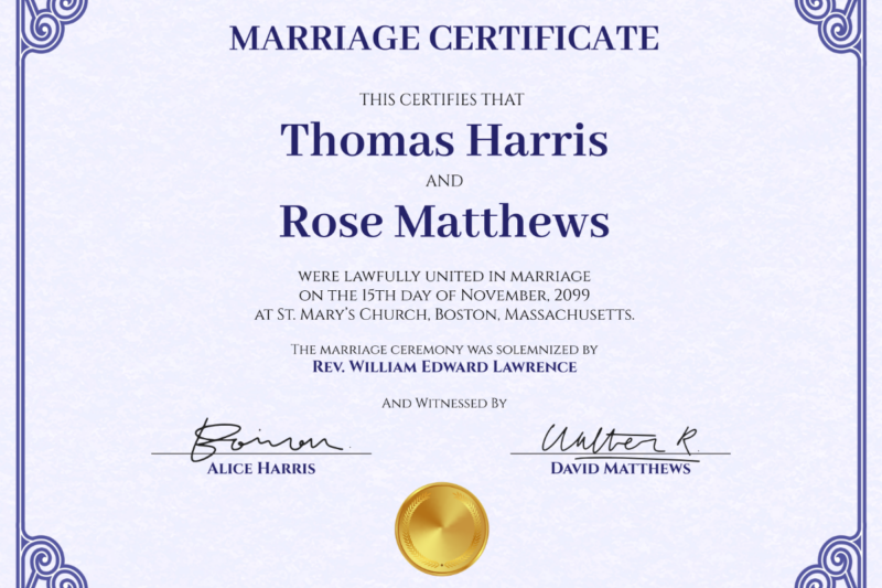 Printable Traditional Marriage Certificate