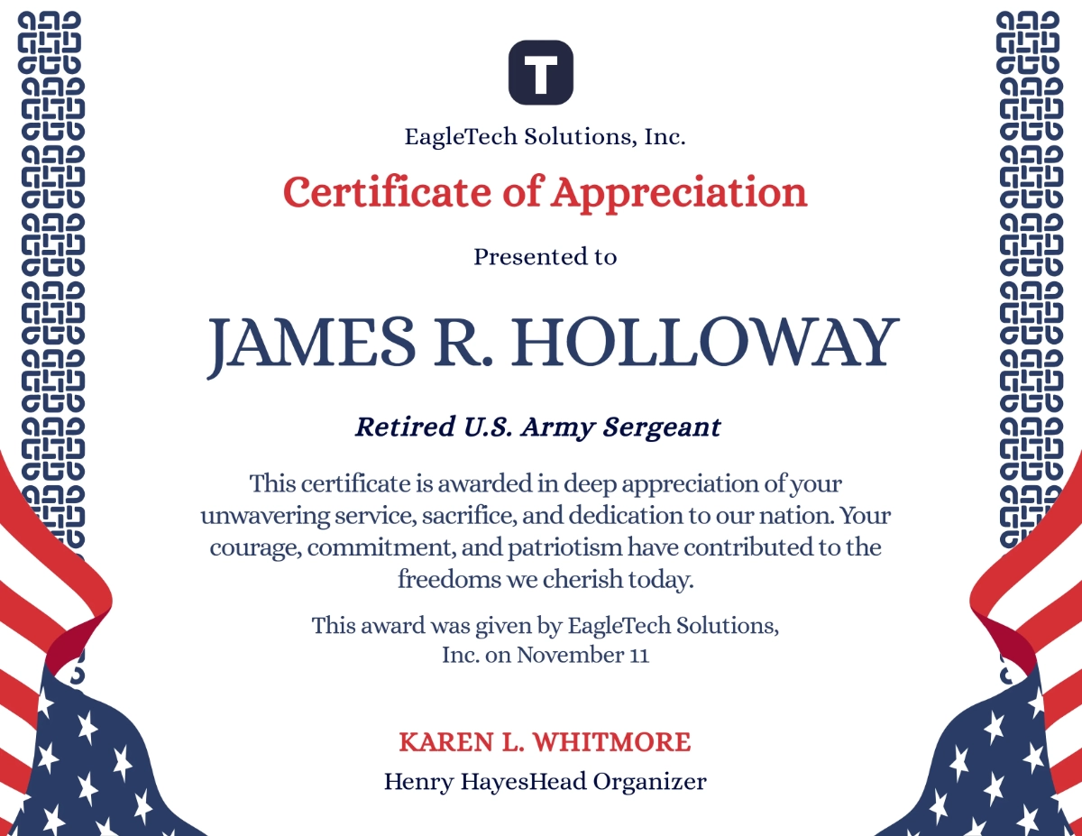 Free Veterans Day Certificate Template To Edit Online