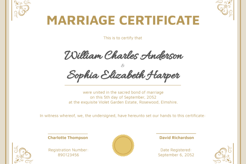 Printable Virtual Marriage Certificate