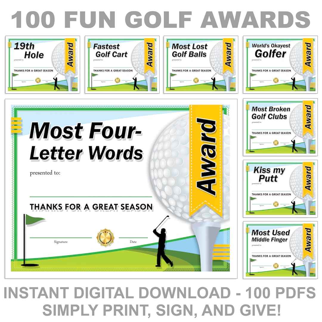 Funny Golf Awards Certificates Golf Award Certificate Editable Canva Template Printable Award